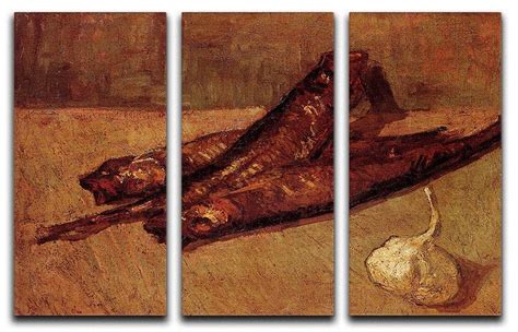 Still Life With Bloaters And Garlic By Van Gogh 3 Split Panel Canvas