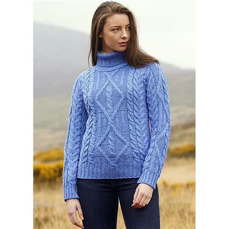 Pull à col roulé en pure laine. Pull Irlandais, femme, col roulé, laine Merino