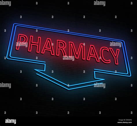 3d Illustration Depicting An Illuminated Red And Blue Neon Pharmacy