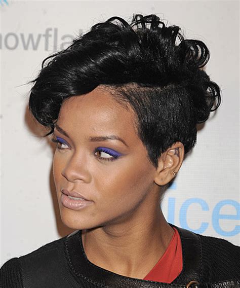 Rihanna Short Wavy Black Undercut Hairstyle