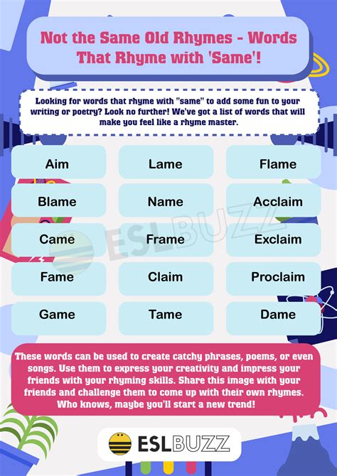 Same Game: Words that Rhyme with Same - ESLBUZZ