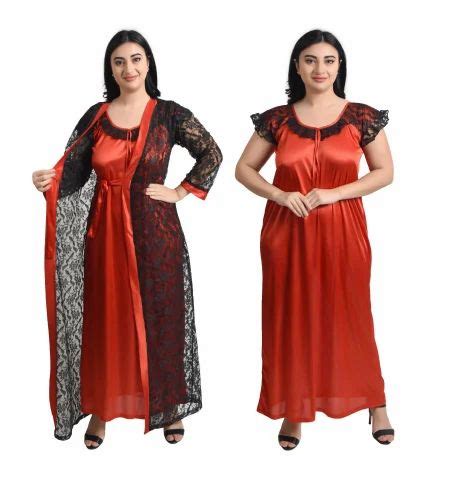 Striped Ladies Satin Red Nighty Robe Set Full Sleeve At Rs 329piece In New Delhi