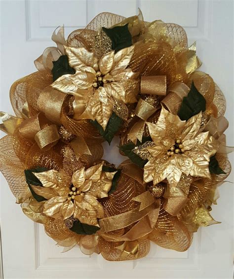 Deco Mesh Wreath In Beautiful Gold Tones For The Holidays With