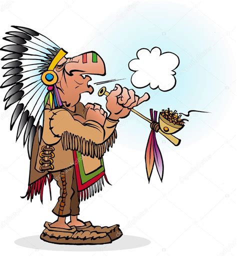 Dibujos Animados Vectoriales Ilustración De Un Jefe Indio Fumando Una