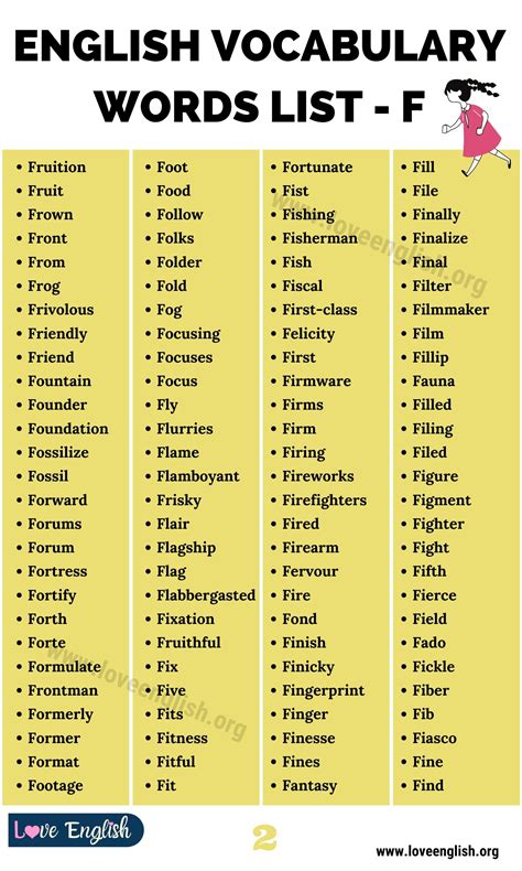 565 Words That Start With F Common Words Starting With F Love English