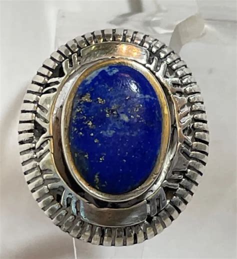 VINTAGE INCISED STERLING Silver Navajo Lapis Lazuli Heavy Ring Sz 5 49