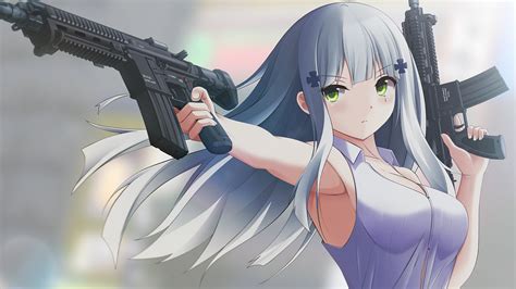 Girls Frontline Long Gray Hair Hk416 With Blur Background Hd Games