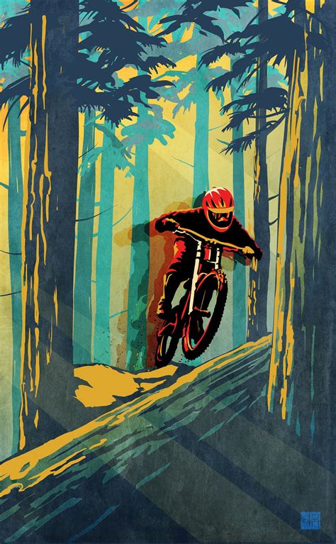 Retro Mountain Bike Art Poster Cycling Art Fine Art Print Etsy