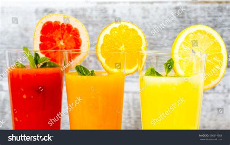 Freshly Squeezed Orange Juice Lemon Grapefruit Stock Photo 596314583