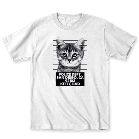 Kitten Mugshot Funny Cats Cat Print Jail Prison Novelty Humor Mens T