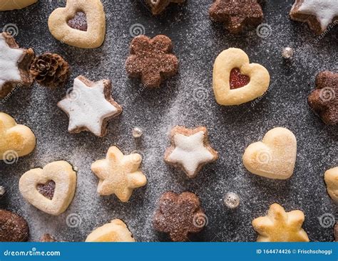 Christmas Cookies With Powdered Sugar Top View Stock Photo Image Of
