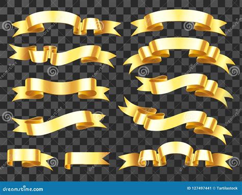 Realistic Gold Banner Golden Horizontal Celebration Ribbon Scroll