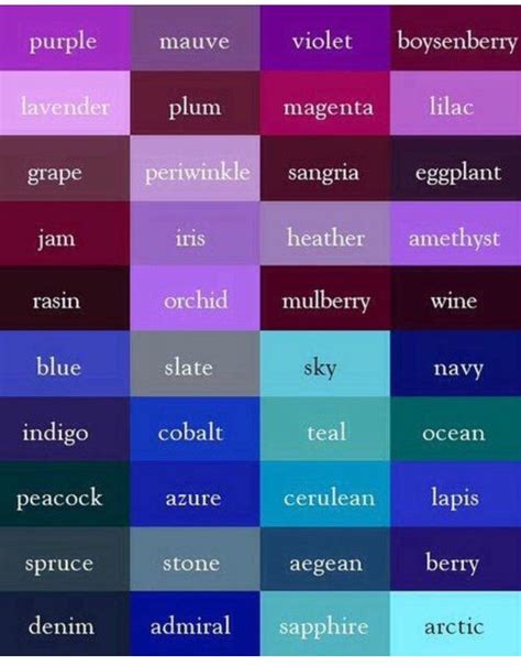 Blue Purple Shade Card Color Psychology Color Shades Colour