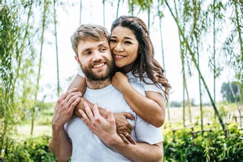 Happy Smiling Couple Diversity In Love Moment Stock Image Image Of Diversity Outdoors 167791413