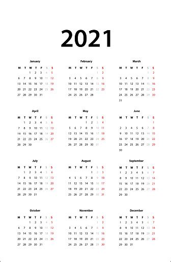 Ilustración De Calendario 2021 Calendario Simple Plantilla Para 2021 Y
