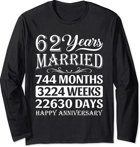 62 Years Married Happy 62nd Wedding Anniversary Long Sleeve T Shirt