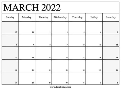 Printable Calendar March 2022 Templates Pdf Word Excel