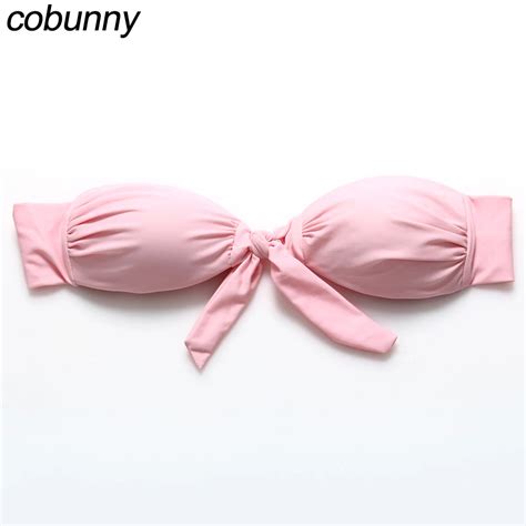 Cobunny 2017 Womens Candy Color Bandeau Bikinis Bow Swimsuit Bathing Suit Biquini Swimwear