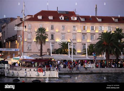 Croatia Split Riva Seaside Promenade People Nightlife Stock Photo