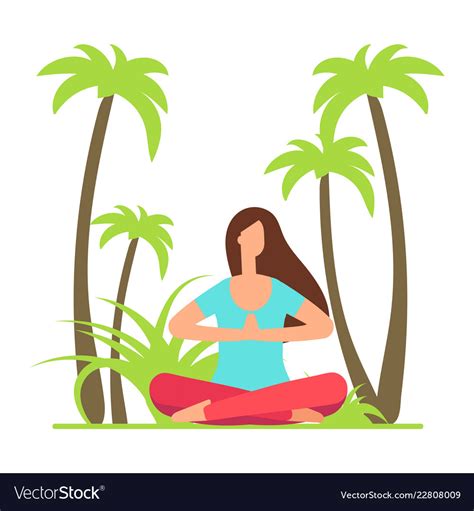 Girl Meditation Yoga On Nature Palm Tree Vector Image