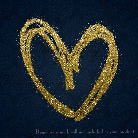 30 Gold Glitter Hand Drawn Heart Clip Arts Wedding Valentine By