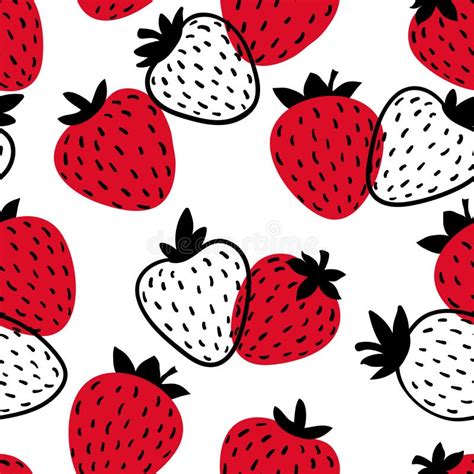 Seamless Pattern With Pink Strawberry Berry Hand Drawn Strawberries