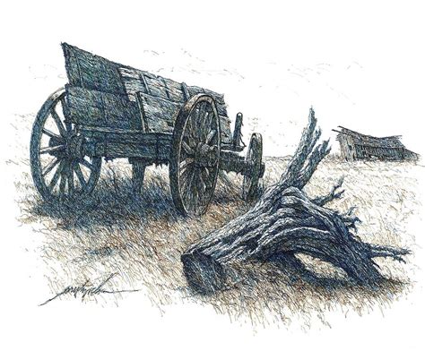 Remembering An Old Farm Wagon Drawing By Larry Prestwich Pixels
