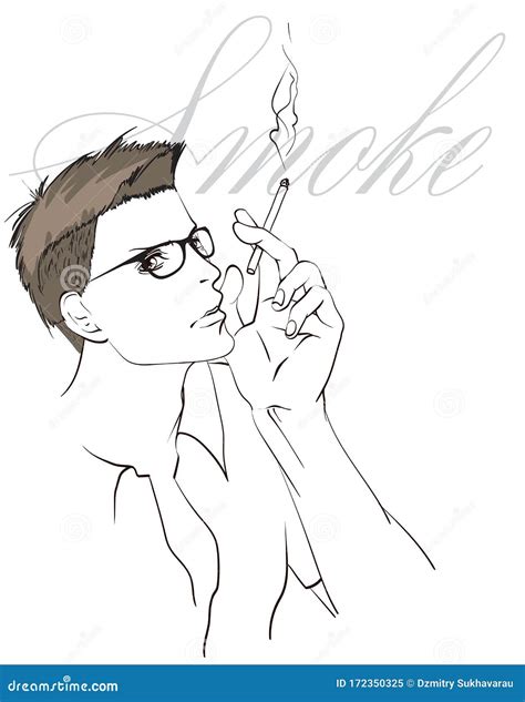 The Face Of A Man Fashionable Portrait Sketch Of A Smoking Man On A