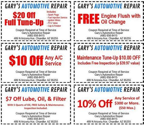 Automotive Repair Coupons Garys Full Service Auto Repair And Car Tune