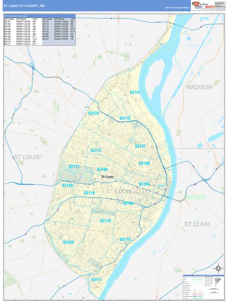 St Louis City County Mo Zip Code Maps Basic