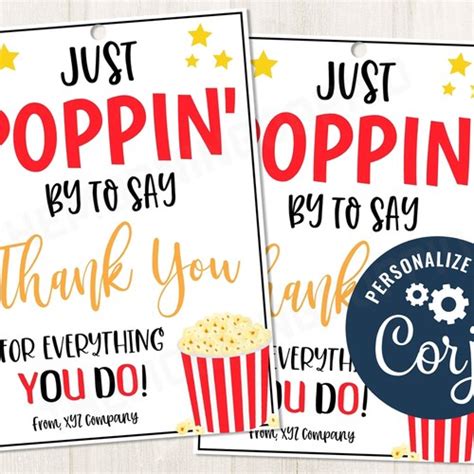 Printableeditable Just Poppin By To Say Thank You Etsy