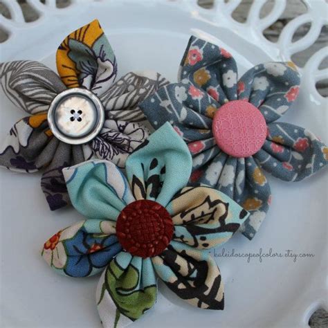 Mod Fabric Flower Pins Set Of Three Fabric Flower Pins Fabric