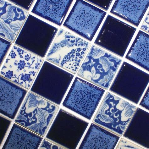Porcelain Pool Tiles Floor Blue And White Tile Square Brick Mosaics