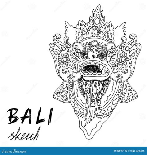 Bali Sketch Barong Balinese God Traditional Culture Stock Vector