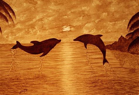 Jumping Dolphins At Sunset Painting By Georgeta Blanaru