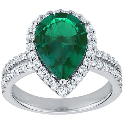18kt White Gold Lab Created Emerald And Diamond Ring Co