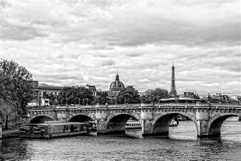 Pont Neuf Institute De France And Eiffel Tower In Black And White