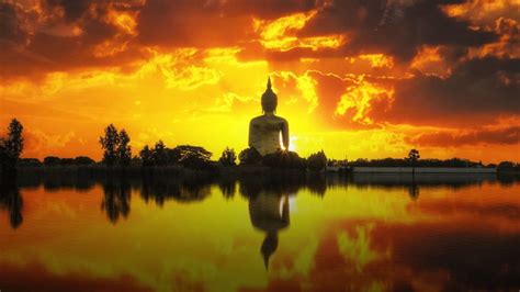 Buddha Statue Sunset Lake