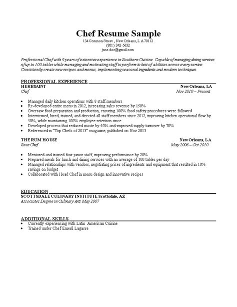 Chef Resume Sample Templates At