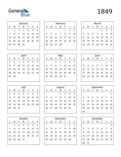 1849 Calendar Pdf Word Excel