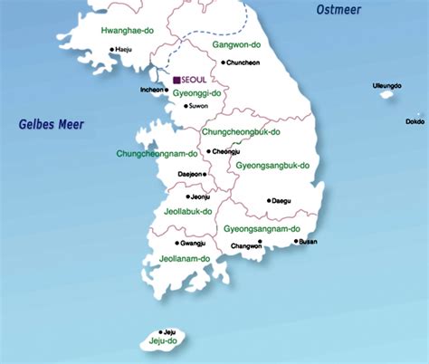 Outside links for korean flag information. Map of South Korea (Provinces) : Worldofmaps.net - online Maps and Travel Information
