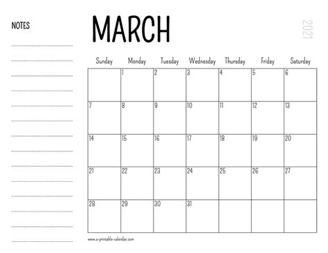 March 2021 Printable Calendar A Printable Calendar