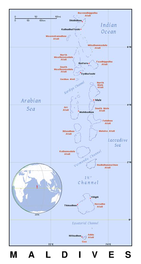 Detallado Mapa Político De Maldivas Con Ciudades Maldivas Asia