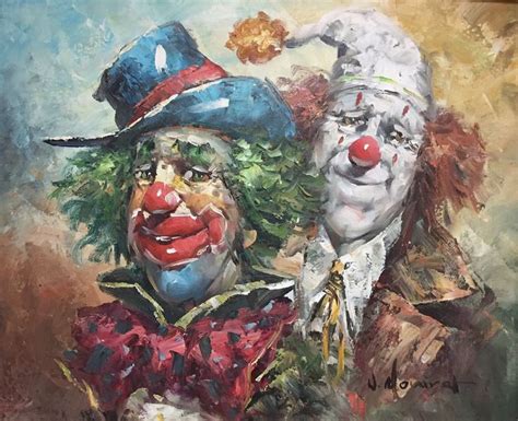 Mid 20th Century Original Oil On Canvas Two Clowns By William Moninet