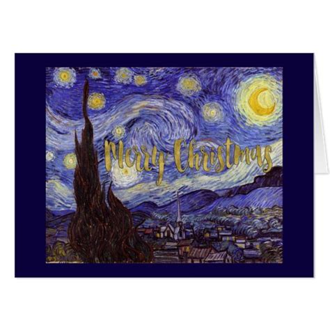 Van Gogh Starry Night Merry Christmas Gold Art Card