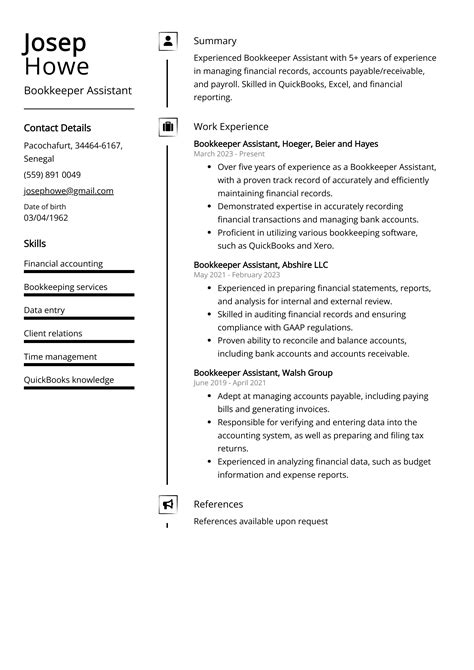 Bookkeeper Assistant Resume Example Free Guide