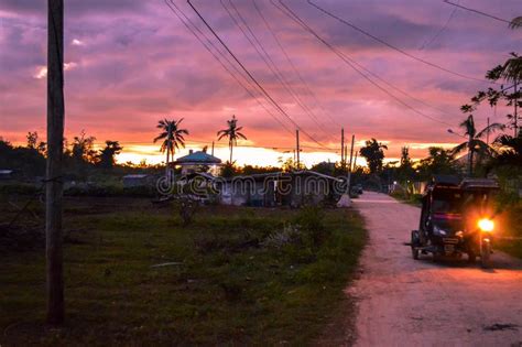 Stunning View Of The Sun Setting Over Rural Life On The Island Of Cebu