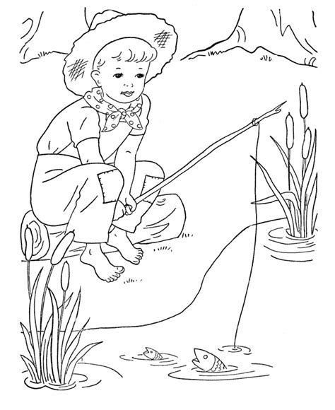 Desenho de Menino da roça pescando para colorir Tudodesenhos