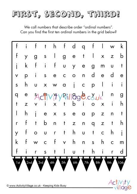Ordinal Numbers Word Search 1 To 10