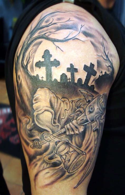 The shades of black are artfully created, so that each lighter part is heavily emphasized, therefore creating a remarkable visual effect even without using various colors. 105 Cool Grim Reaper Tattoos Designs, Ideas and Meanings